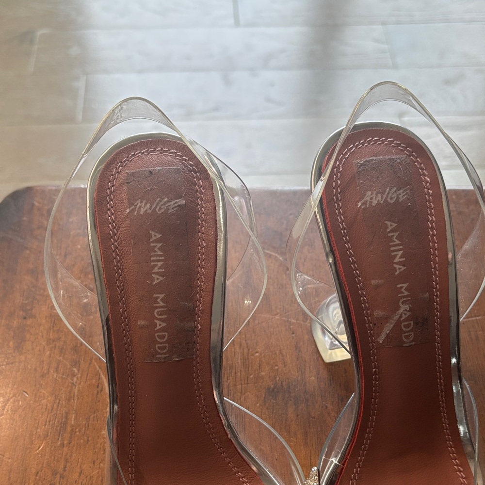 Amina Muaddi Silver and Clear Heels - Picture 13 of 17